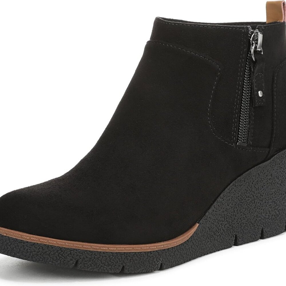 Women's Faux Leather Ankle Booties 2.5 Inch Wedge Slip-On Comfort Heel